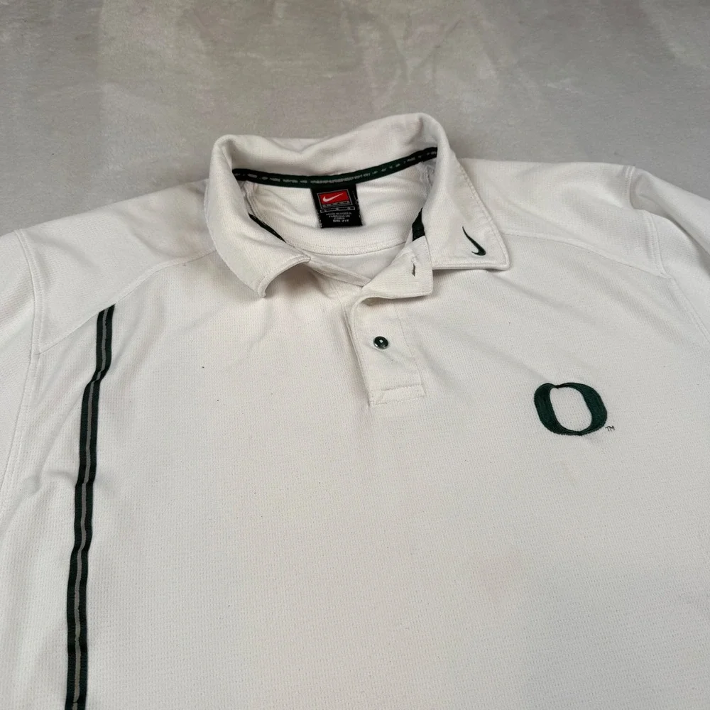 Nike Oregon Ducks Dri FIT Golf‎ Polo Shirt Mens Large White Green O Logo